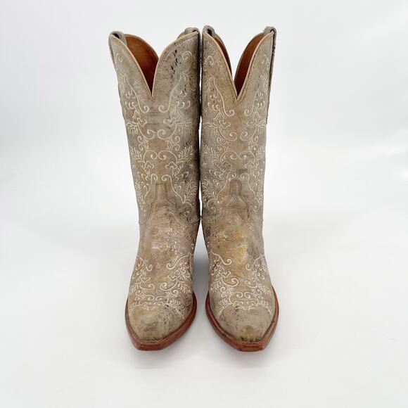 Lucchese Women’s 8.5 Stone Metallic Python Suede Snip Toe Cowgirl Western Boots - Picture 5 of 11